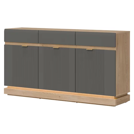Comoda Milton 3 Usi+3 Sertare ML03, 163.5x40.5x88 h cm, Pal Melaminat/MDF, Stejar Cremona/Gri picture - 1