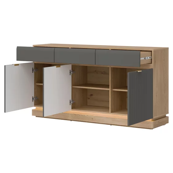 Comoda Milton 3 Usi+3 Sertare ML03, 163.5x40.5x88 h cm, Pal Melaminat/MDF, Stejar Cremona/Gri picture - 2