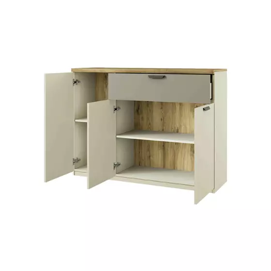 Comoda Modern 3 Usi + Sertar 3D1S, 130x41x96.5 cm, Ecru/Gri picture - 2