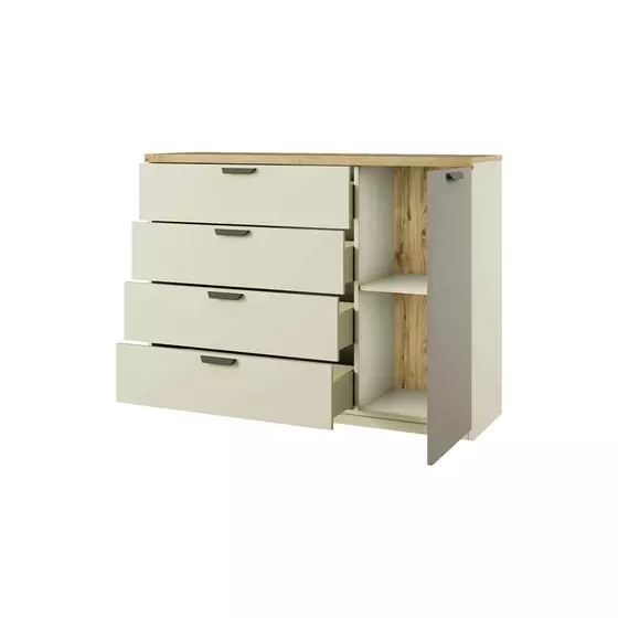Comoda Modern 4 Sertare + Usa 1D4S, 130x41x96.5 cm, Ecru/Gri picture - 2