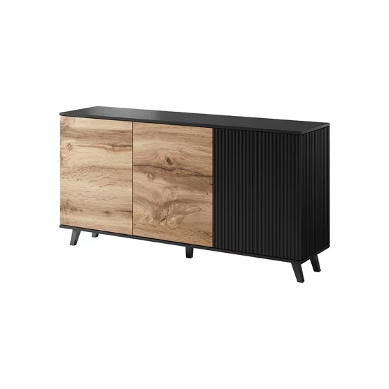 Comoda Rogan KM1, 160x42x82 cm, Negru/Stejar Wotan picture - 6