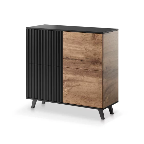 Comoda Rogan KM2, 100x42x95 cm, Negru/Stejar Wotan picture - 1
