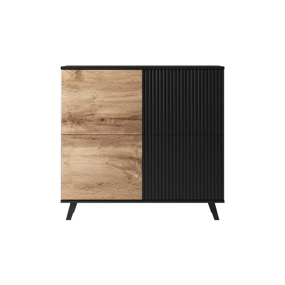 Comoda Rogan KM2, 100x42x95 cm, Negru/Stejar Wotan picture - 6