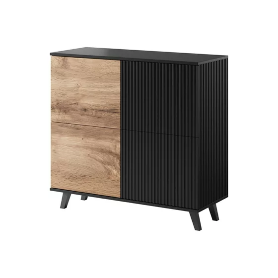 Comoda Rogan KM2, 100x42x95 cm, Negru/Stejar Wotan picture - 7