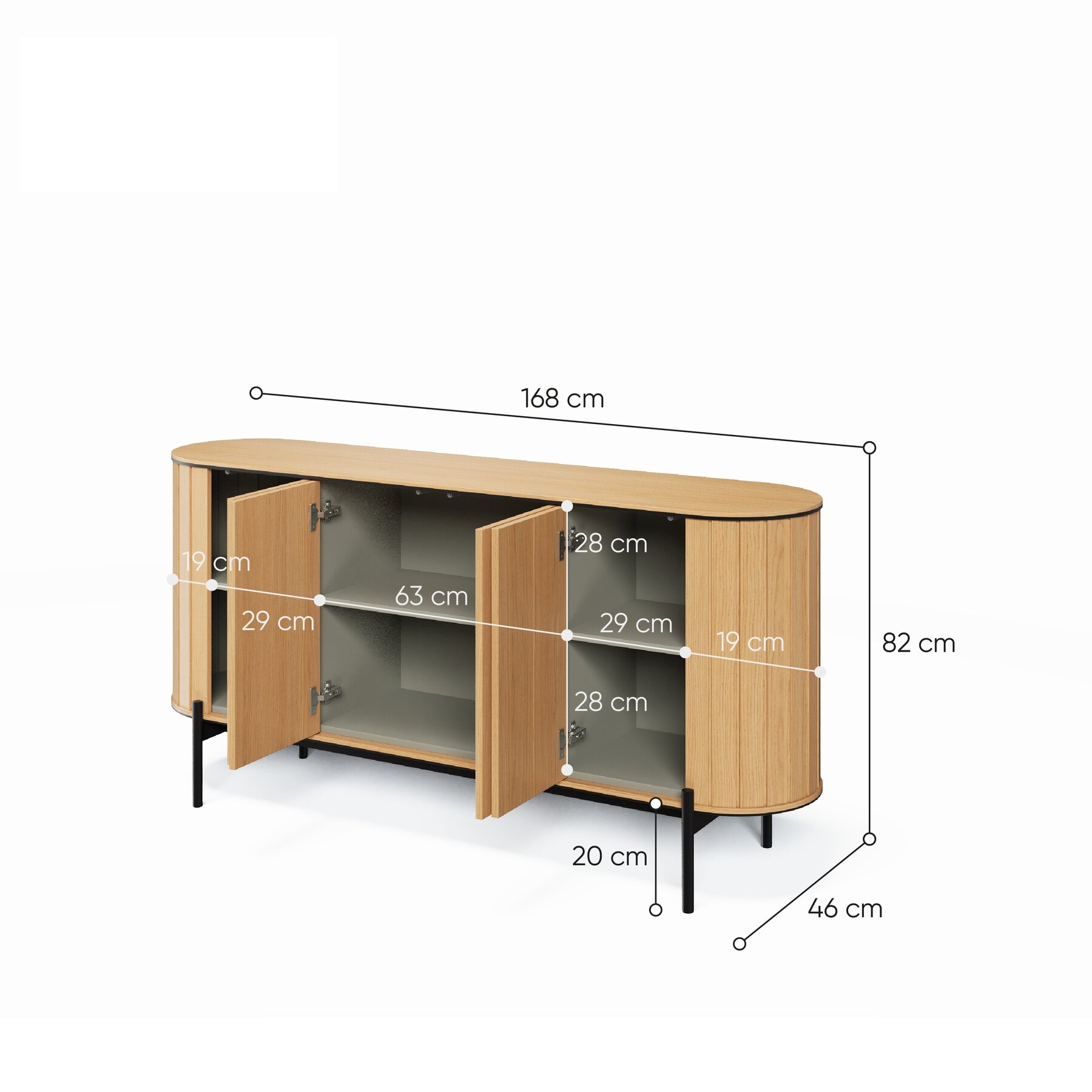 Comoda Rotto, RT-03 4D-168, 168x46x82 cm, Stejar Vicenza - Kalenda