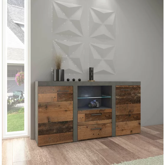 Comoda Rumba 2F 2S, 156x40x82 cm, Pal Melaminat, Matera/OldWood, OLDMAT20 picture - 1