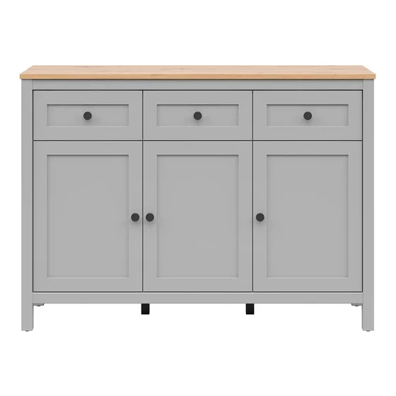 Comoda Salga, 3  Usi + 3 Sertare, 129x40.5x93.5 cm, Pal Melaminat, Gri Arctic/Stejar Artisan picture - 1