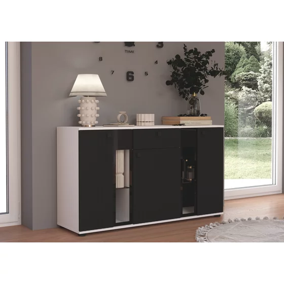 Comoda Salsa, 140x40x80 cm, Front MDF, BL/WH20, Alb/Negru picture - 1