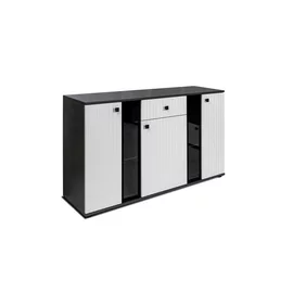 Comoda Salsa, 140x40x80 cm, Front MDF, WH/MAT20, Negru/Alb