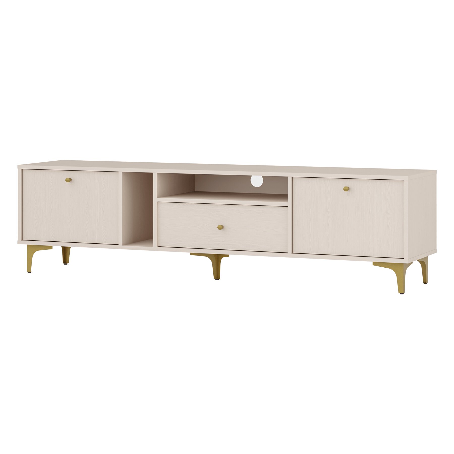 TV ララ Comoda TV Verne Alb / Stejar Pietros H53 x L138 x A45 cm cu 2