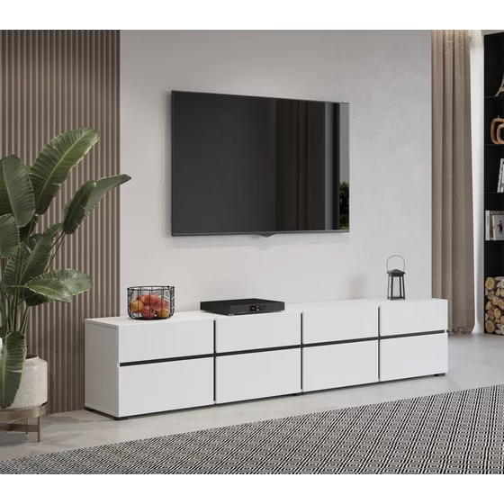 Comoda TV 4 Usi Rabatabile + 4 Sertare, Cross,  225x40x48 cm, Pal Melaminat, Alba picture - 1