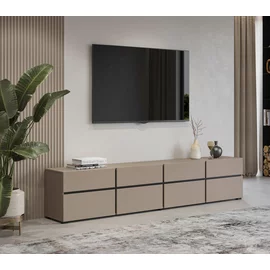 Comoda TV 4 Usi Rabatabile + 4 Sertare, Cross,  225x40x48 cm, Pal Melaminat, Beige Congo