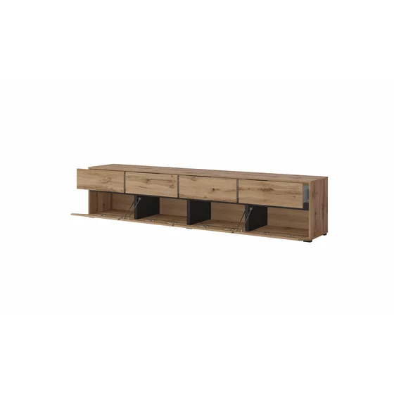 Comoda TV 4 Usi Rabatabile + 4 Sertare, Cross,  225x40x48 cm, Pal Melaminat, Stejar Wotan picture - 2