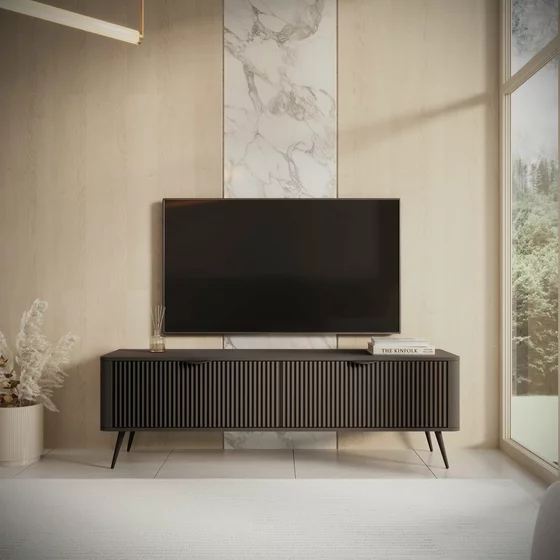 Comoda TV Lante RTV163 2D, 163.2x38x51.2 cm, MDF, Negru picture - 1
