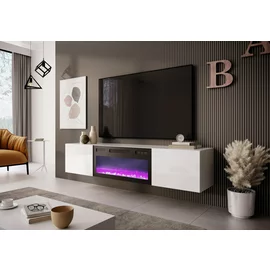 Comoda TV Livo cu Semineu Electric si Led RTV180K, 180x40x30 cm, Negru/Stejar Wotan