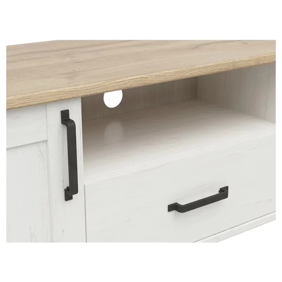 Comoda TV Loksa, 2 Usi + Sertar, 160x44x51 cm, Pin Alb/Stejar Gradson picture - 4