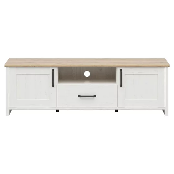 Comoda TV Loksa, 2 Usi + Sertar, 160x44x51 cm, Pin Alb/Stejar Gradson picture - 1