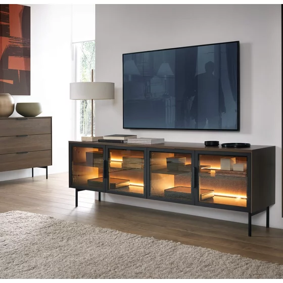 Comoda TV Lumi, 181.3x39.3x61.6 h cm, MDF/Sticla, Stejar Dunin picture - 5