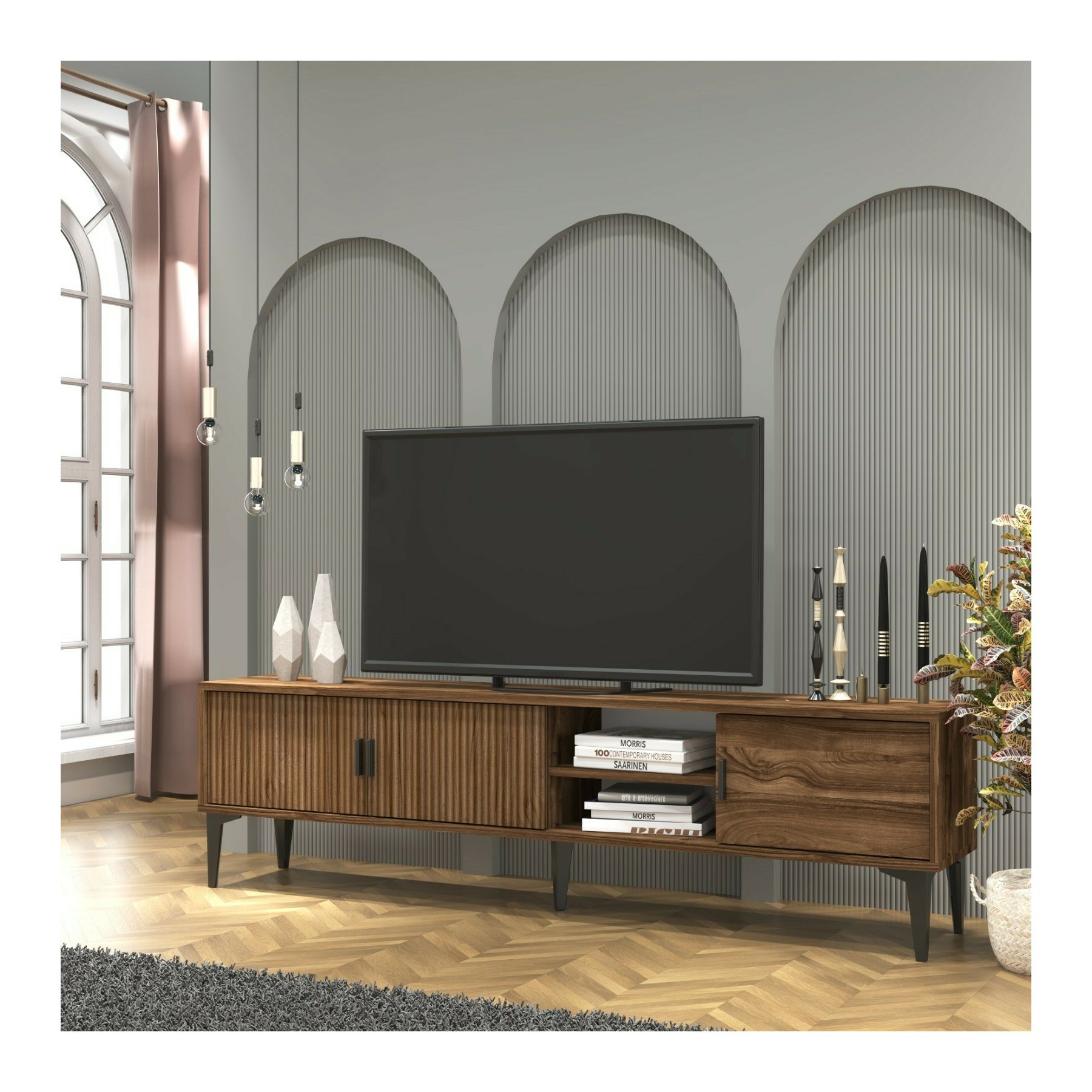 Comoda TV Marin 180x35x53 cm - Pal Melaminat, Nuc