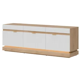 Comoda TV Milton ML01, 163.5x40.5x58.5 h cm, Pal Melaminat/MDF, Stejar Cremona/Alb Mat