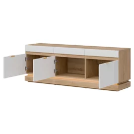 Comoda TV Milton ML01, 163.5x40.5x58.5 h cm, Pal Melaminat/MDF, Stejar Cremona/Alb Mat