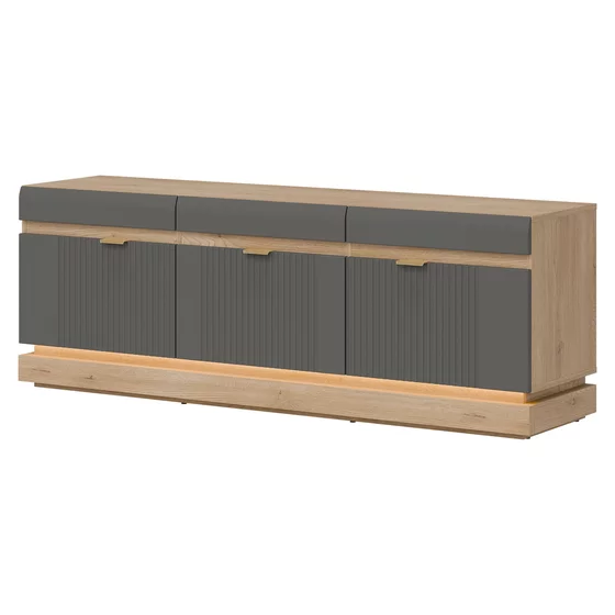 Comoda TV Milton ML01, 163.5x40.5x58.5 h cm, Pal Melaminat/MDF, Stejar Cremona/Gri picture - 1