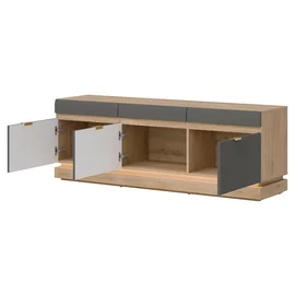 Comoda TV Milton ML01, 163.5x40.5x58.5 h cm, Pal Melaminat/MDF, Stejar Cremona/Gri