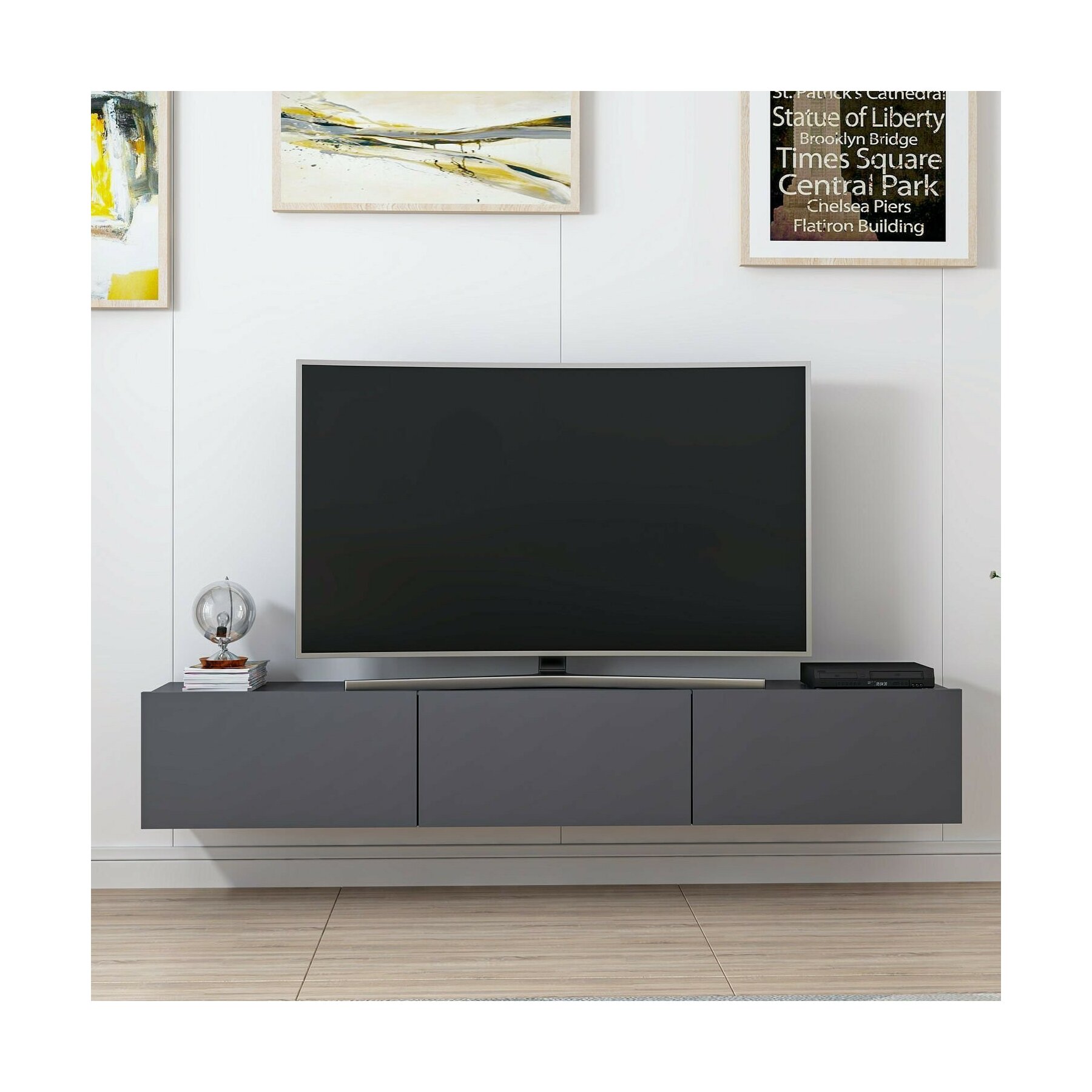 Comoda TV Rigel - 8470, 180x32x30 cm, Pal Melaminat, Antracit