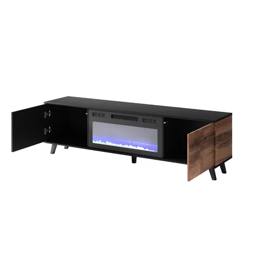 Comoda TV Rogan cu Semineu Electric RTV180K, 180x40x52 cm, Negru/Stejar Wotan picture - 2