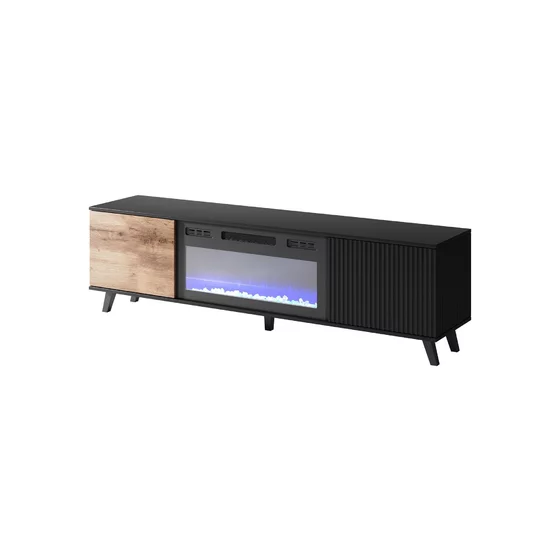 Comoda TV Rogan cu Semineu Electric RTV180K, 180x40x52 cm, Negru/Stejar Wotan picture - 3