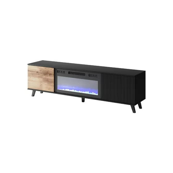 Comoda TV Rogan cu Semineu Electric RTV180K, 180x40x52 cm, Negru/Stejar Wotan picture - 4