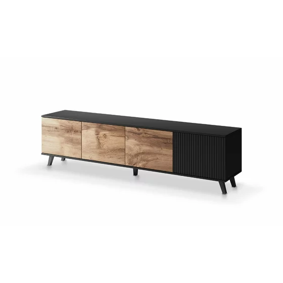 Comoda TV Rogan RTV3, 200x40x52 cm, Negru/Stejar Wotan picture - 1