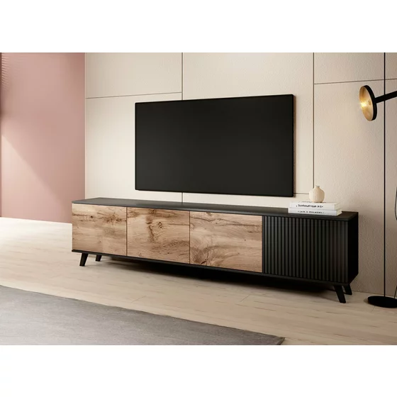 Comoda TV Rogan RTV3, 200x40x52 cm, Negru/Stejar Wotan picture - 5