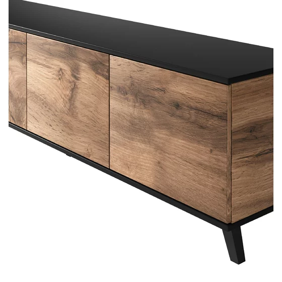 Comoda TV Rogan RTV3, 200x40x52 cm, Negru/Stejar Wotan picture - 7