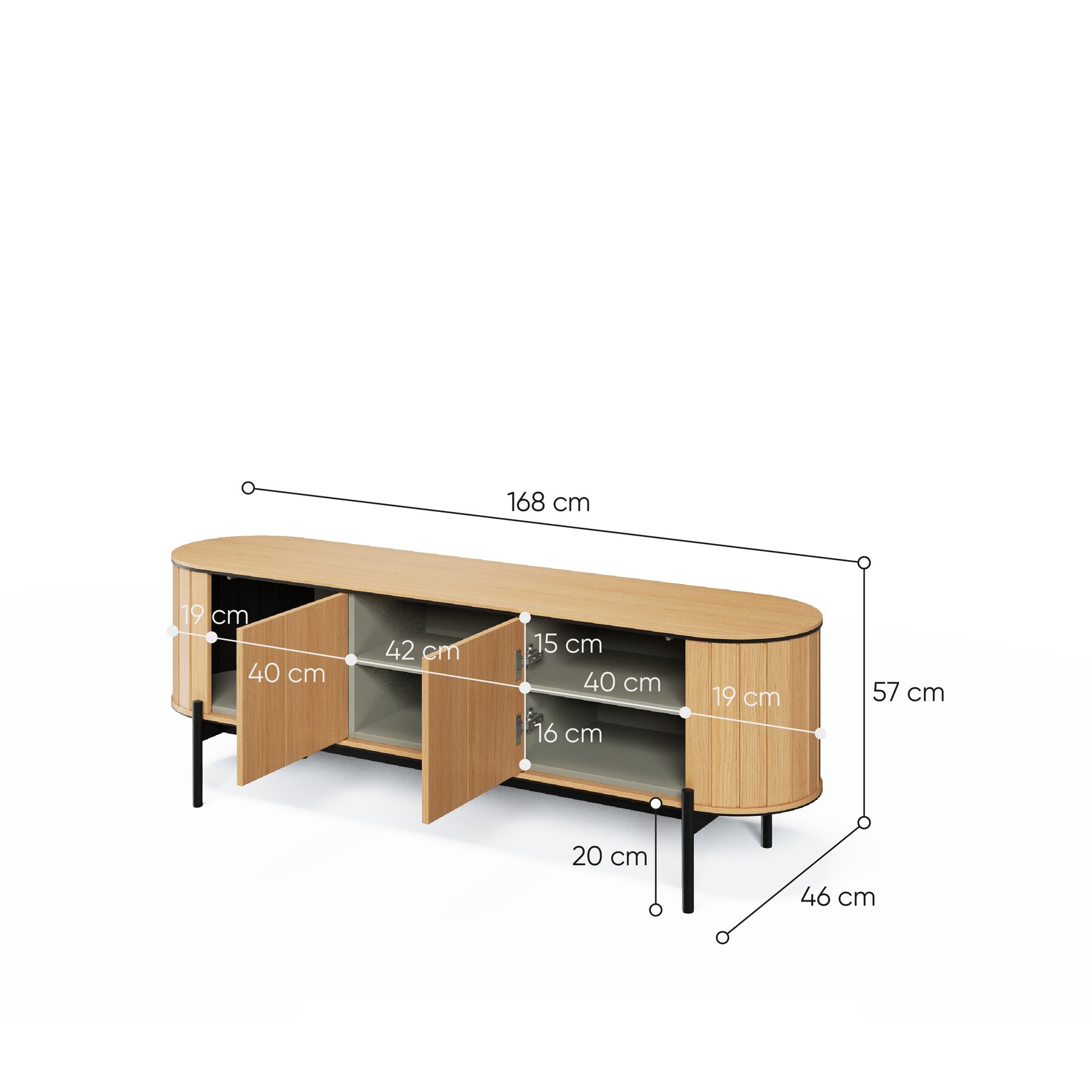 Comoda TV Rotto, RT-05, 168x46x57 cm, Stejar Vicenza - Kalenda