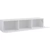 Comoda TV Suspendata Joy, 150x38x35 cm, Pal Melaminat, Front MDF cu Riflaj, Alb picture - 3