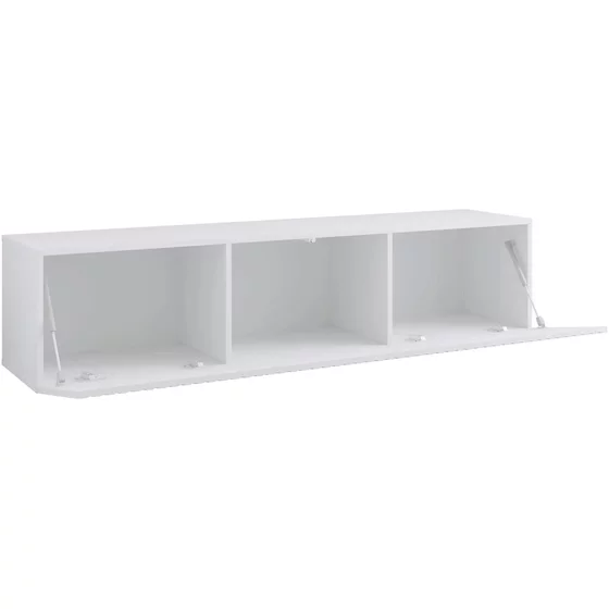 Comoda TV Suspendata Joy, 150x38x35 cm, Pal Melaminat, Front MDF cu Riflaj, Alb picture - 3