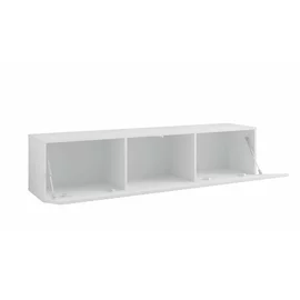 Comoda TV Suspendata Joy, 150x38x35 cm, Pal Melaminat, Front MDF cu Riflaj, Alb/Alb Lucios