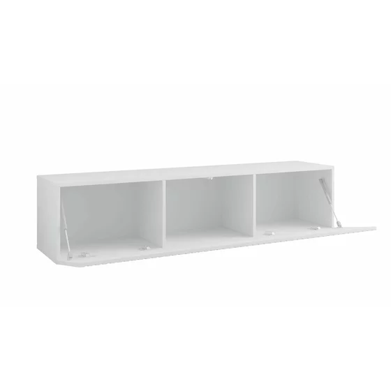 Comoda TV Suspendata Joy, 150x38x35 cm, Pal Melaminat, Front MDF cu Riflaj, Alb/Alb Lucios picture - 2