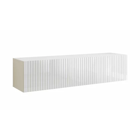Comoda TV Suspendata Joy, 150x38x35 cm, Pal Melaminat, Front MDF cu Riflaj, Alb/Alb Lucios picture - 1