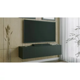 Comoda TV Suspendata Joy, 150x38x35 cm, Pal Melaminat, Front MDF cu Riflaj, Negru Mat