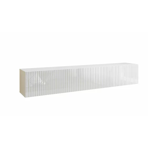 Comoda TV Suspendata Joy, 200x38x35 cm, Pal Melaminat, Front MDF cu Riflaj, Alb/Alb Lucios picture - 1
