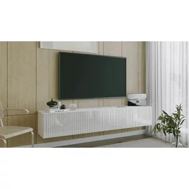 Comoda TV Suspendata Joy, 200x38x35 cm, Pal Melaminat, Front MDF cu Riflaj, Alb/Alb Lucios