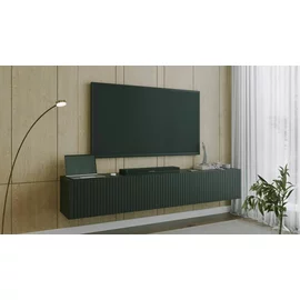Comoda TV Suspendata Joy, 200x38x35 cm, Pal Melaminat, Front MDF cu Riflaj, Negru Mat