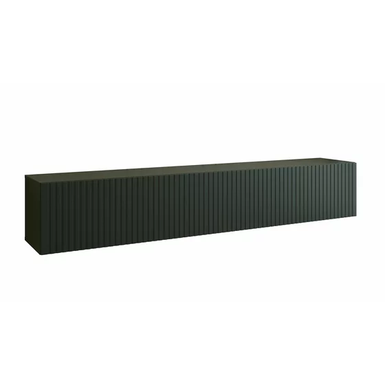 Comoda TV Suspendata Joy, 200x38x35 cm, Pal Melaminat, Front MDF cu Riflaj, Negru picture - 1