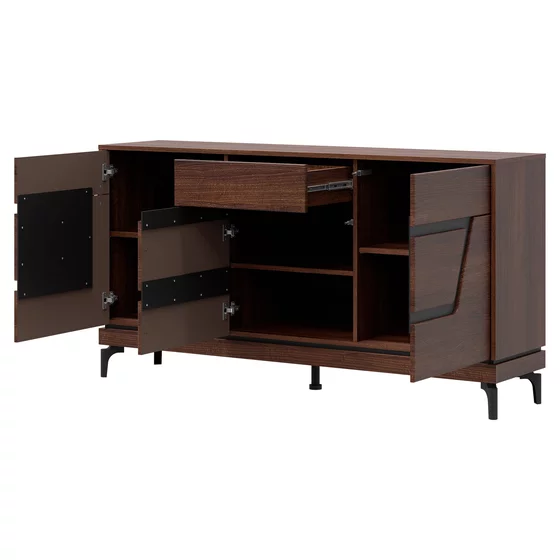 Comoda Vero 3 Usi + Sertar VR03, 163.5x38.5x86 h cm, Pal Melaminat/MDF, Nuc Inchis picture - 3