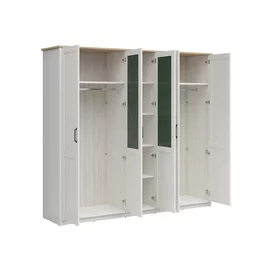 Dormitor Loksa, Dulap Loksa 5 usi,  240x57.5x220 cm, Pat 160x200 cm, 2 Noptiere, Pal Melaminat, Pin Alb/ Stejar Gradson