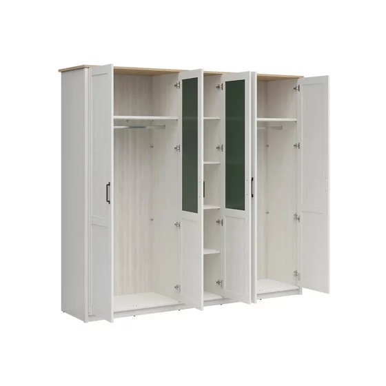 Dormitor Loksa, Dulap Loksa 5 usi,  240x57.5x220 cm, Pat 160x200 cm, 2 Noptiere, Pal Melaminat, Pin Alb/ Stejar Gradson picture - 2
