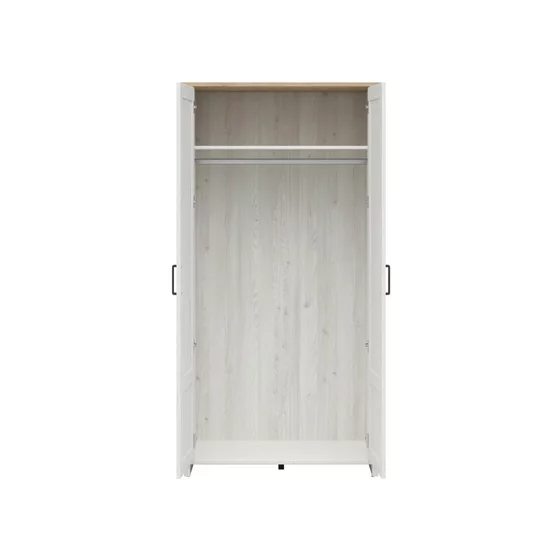 Dulap 2 Usi Loksa, 101.5x57x200.5 cm, Pal Melaminat, Pin Alb/ Stejar Gradson picture - 3