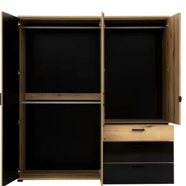 Dulap Aris, 4 Usi + 3 Sertare - AS11, 187.5x54.5x205.5 cm, Stejar Evoke/Negru Lucios